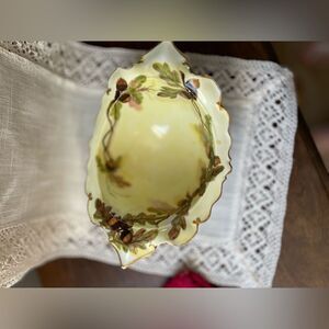 Antique Vienna Austria Hand Painted Wild Pink Rose W Leaves Footed Bowl. Signed.